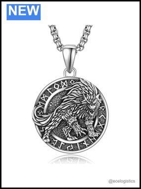 925 Sterling Silver Viking Fenrir Wolf Pendant Necklace Norse Jewelry